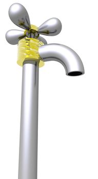 An illustration of a rough silver water faucet with gold trim.