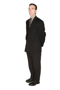 Young male business man standing isolated against a white background