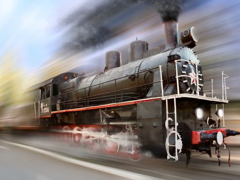 steam engine, locomotive in motion blur