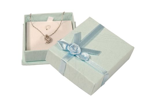 A diamond necklace in a gift box used for an anniversary gift