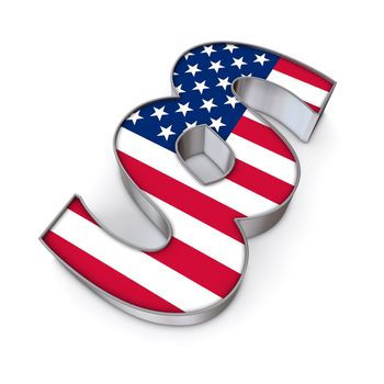 silver shiny metallic paragraph symbol on white background with United States of America flag texture