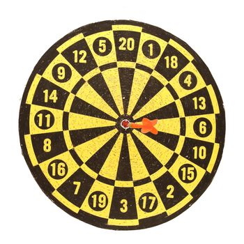 Dart board with a dart in it, isolated against a white background