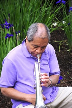Jazz musician playing  his instrument.
