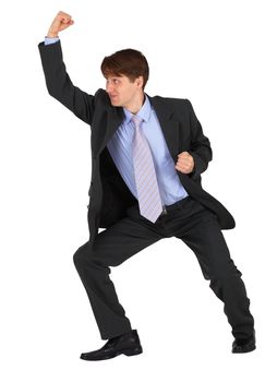 Businessman punching up isolated on a white background