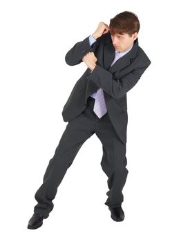 Business blocking a blow, isolated on a white background