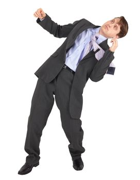 Businessman gets hit in the face, isolated on a white background