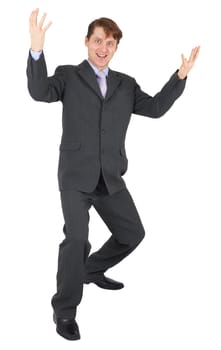 Businessman rejoices isolated on a white background