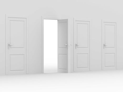 white open door. 3D image. home interior