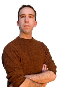 Confident man with his arms crossed, isolated against a white background