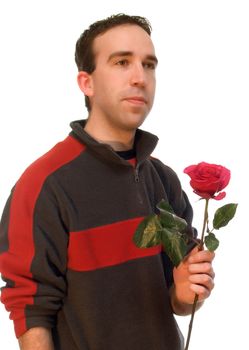 Black and white male holding a rose, isolated against a white background