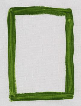 hand painted  green watercolor frame (border) surrounding white blank rectangle on artist canvas with a coarse texture