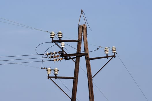 Detail of the old power-transmission pole - electric power line