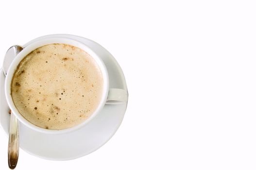 isolated cup of fresh capuccino, on white, copy space