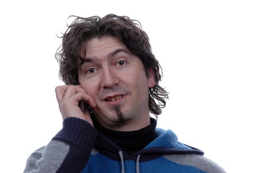 man on the phone over a white background