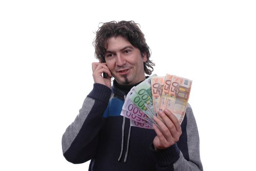 businessman talking to mobile phone and hold money