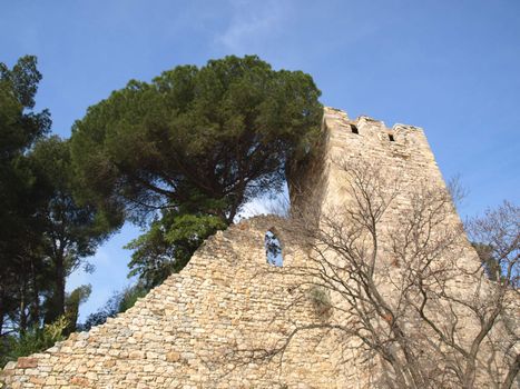 Tower of Saint-Bernard castle in city of Hyeres on french riviera