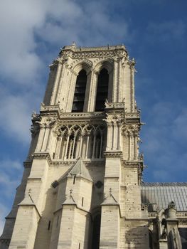 a view of Notre-Dame cathedral right tower