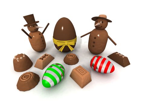 chocolate snowmen, eggs and pralines for Christmas and New Year