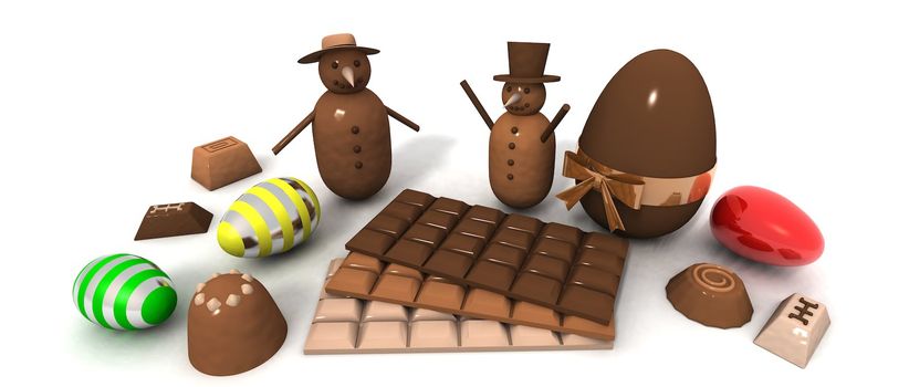 a 3d rendering of some various chocolates