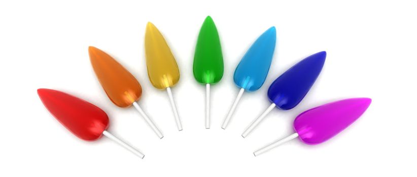 a 3d rendering of seven raibow lollipops