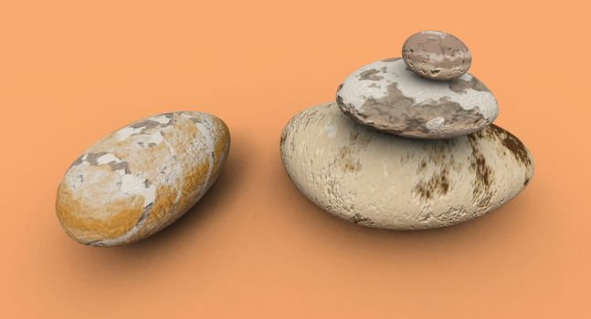 a 3d render of some pebbles over an ornage ground