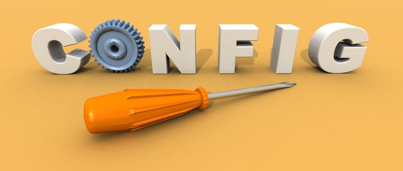 a 3d render to illustrate the word config