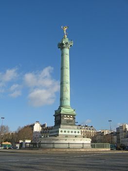Golden angel on the column at place de la Bastille in Paris