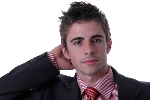 young businessman portrait posing ovr white