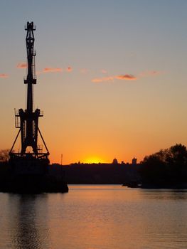 Kyiv landscape with Dniper river and sunset.