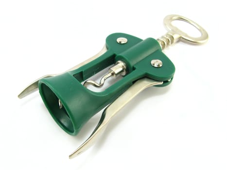 image of a green corkscrew on a white background