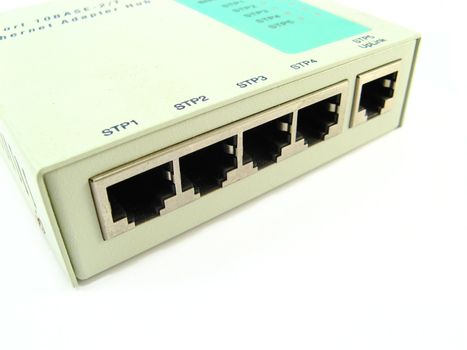 close-up image of a 5 ethernet ports hub