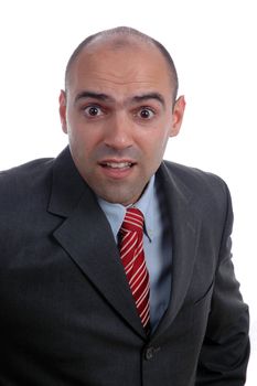 bald businessman portrait over white background