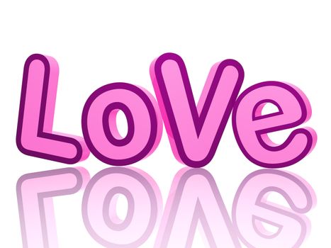 3d colour letters in pink and violet, text - Love, isolated with reflection