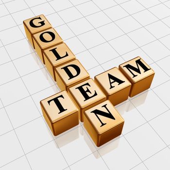 3d gold boxes with text - golden team, crossword