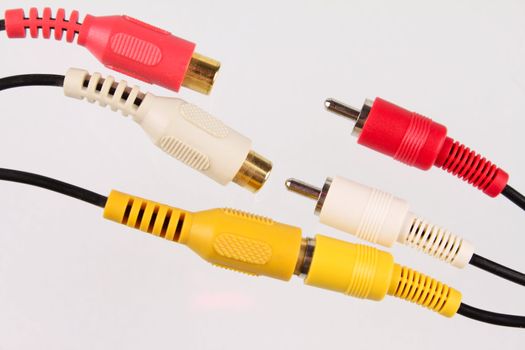 RCA connectors removed close up agains white background without isolation