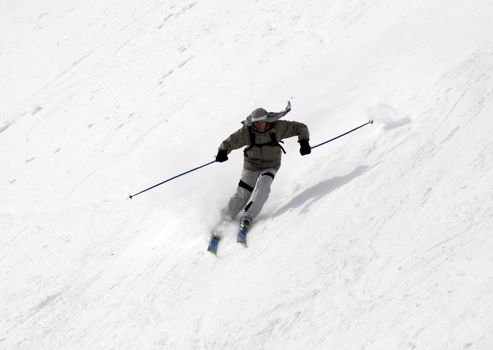 Skier on top of the mountain. Cheget Mount. Russia. Caucasus.