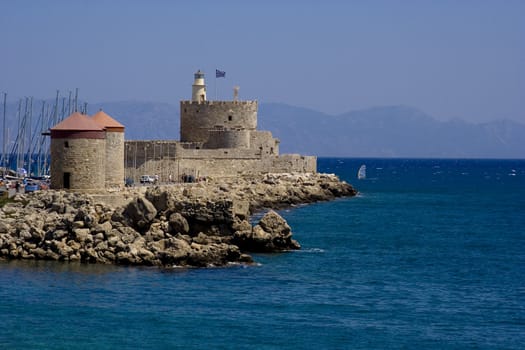 Mandraki Harbour - in the bachround is turkey