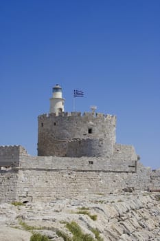 Mandraki Harbour - greek flag