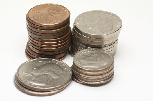 a lot of US cents, from penny to quarter