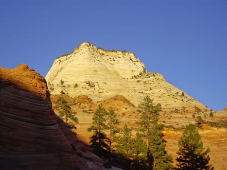 Rock formations in the late sunshine at Zion National Park