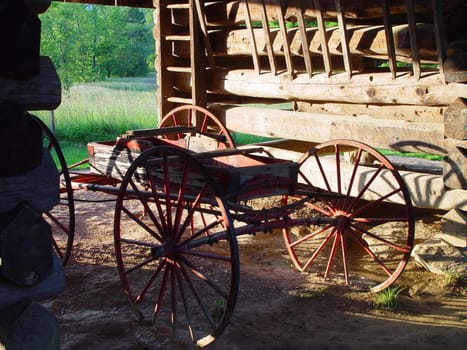 An old rustic wagon sitting in a barn in Tennessee.