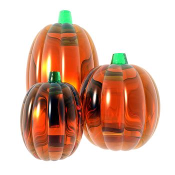 An illustration of three pumpkins made of glass on a white background.