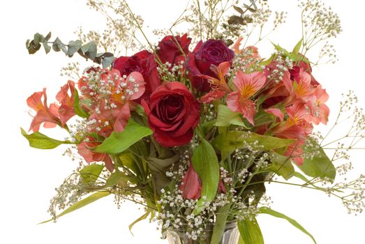 Close-up view of a rose bouquet with dew drops