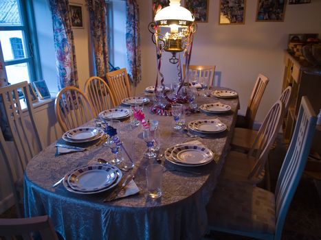 Festive decorative beatiful party reception table setting