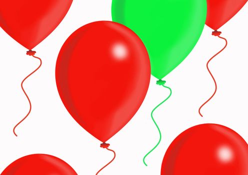Green balloon among red balloons