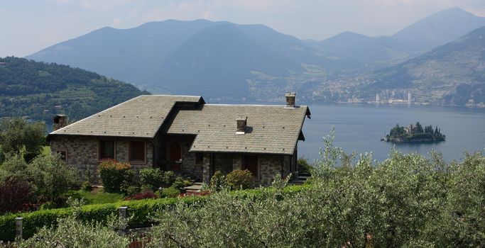 Italian villa and island in the distance