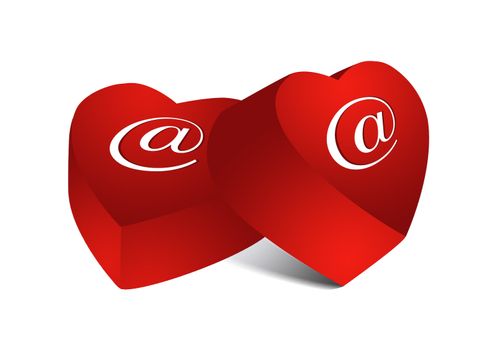 Two red e-mail chocolate hearts