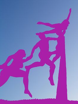 pink silhouettes of sculptures