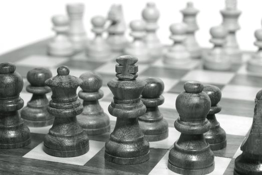 Chess set composition over white background