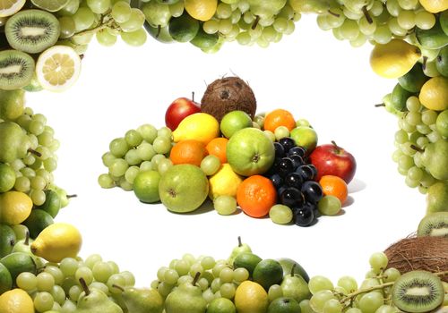 Set of green tasty fruits isolated on white                 